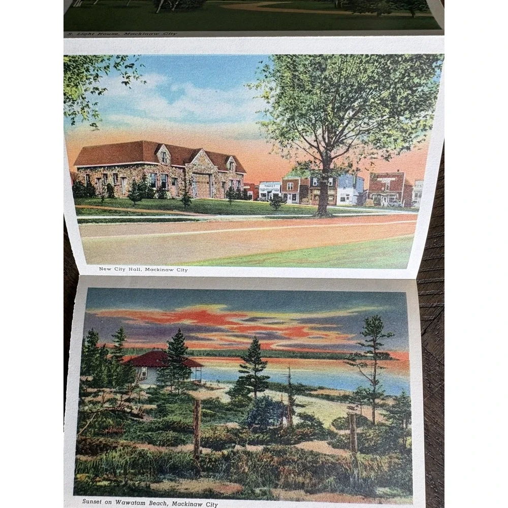 VTG 1938 Souvenir Postcard foldout Scenic pack Mackinaw Island City MICHIGAN NOS
